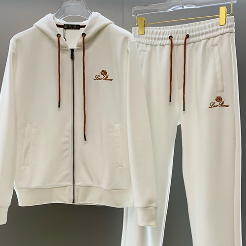[홍콩명품.Loro Piana] 로로피아나 25SS 로고 자수 후드 집업 자켓 + 조거 팬츠 바지 상하의 세트 (아이보리), BM23515, G5, 레플리카의류,미러급사이트