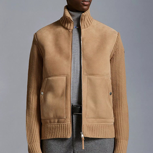 [홍콩명품.MONCLER] 몽클레어 25SS 로고 하이넥 레더 가죽 레이어드 자켓 (브라운), BM23588, TOM, 레플리카의류,미러급사이트