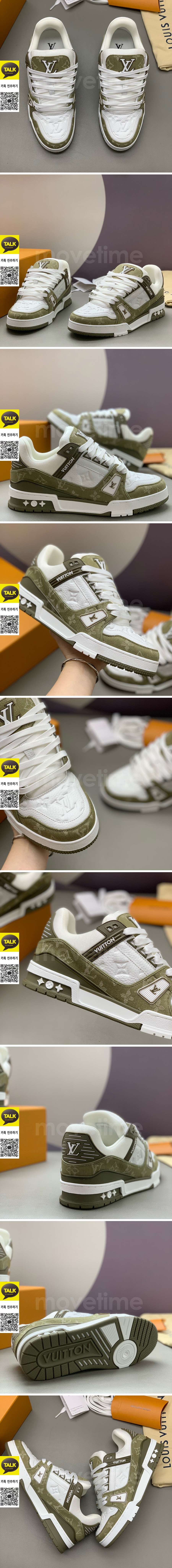 [홍콩명품.LOUIS VUITTON] 루이비통 25SS 로고 모노그램 트레이너 스니커즈 운동화 (화이트-카키), SE5854, PMD, 명품스니커즈,운동화,구두,로퍼,하이탑,신발