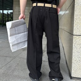 [홍콩명품.Maison Margiela] 메종마르지엘라 25SS 로고 벨트 장식 울 오버핏 팬츠 바지 (블랙), BM23706, KK, 레플리카의류,미러급사이트