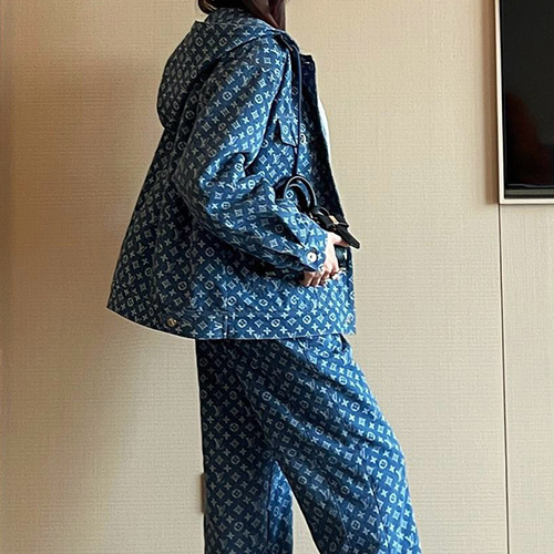 [홍콩명품.LOUIS VUITTON] 루이비통 25SS 로고 여성 모노그램 데님 후드 자켓 + 오버핏 데님 팬츠 진 청바지 상하의 세트, BM23895, MC, 레플리카의류,미러급사이트