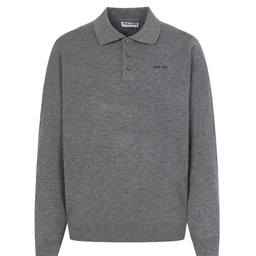 [홍콩명품,MIU MIU] 미우미우 25SS 로고 카라 니트 스웨터 (그레이), BM23964, G5, 레플리카의류,미러급사이트