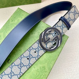 [홍콩명품.Gucci] 구찌 25SS 로고 GG Supreme 레더 가죽 벨트 (네이비-2버클), 3.8cm, BT1480, 명품레플리카,인터넷쇼핑몰,남자명품,해외직구