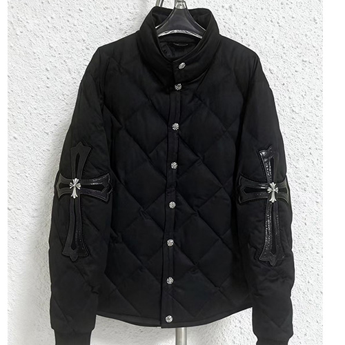 [홍콩명품.Chrome Hearts] 크롬하츠 25SS 로고 925순은 버튼 퀄팅 다운 패딩 자켓 (블랙), BM23992, X2, 레플리카의류,미러급사이트