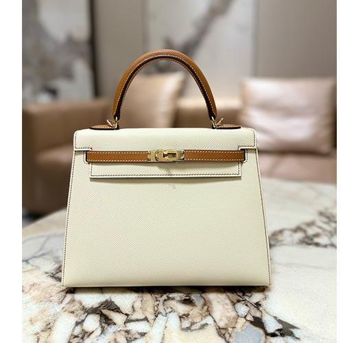 [홍콩명품.Hermes] 에르메스 25SS 로고 KELLY 25 토트백 핸드백 (아이보리-브라운-금장), BGM5373, BDA, 홍콩명품가방,명품쇼핑몰,크로스백,핸드백,구매대행