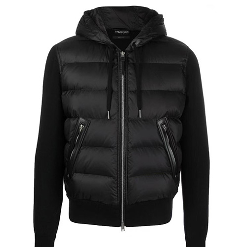 [홍콩명품.TOM FORD] 톰포드 25SS 로고 레이어드 다운 패딩 후드 집업 자켓 (블랙), BM24082, TOM, 레플리카의류,미러급사이트