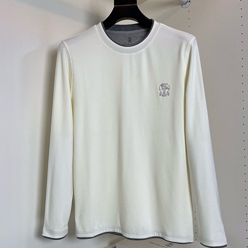 [홍콩명품.Brunello Cucinelli ] 브루넬로 쿠치넬리 25SS 로고 자수 긴팔 티셔츠 (2컬러), BM24201, HH, 레플리카의류,미러급사이트