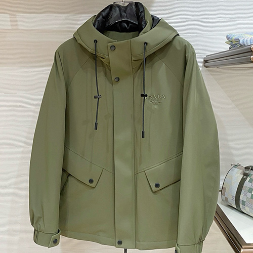 [홍콩명품,PRADA] 프라다 25SS 로고 자수 후드 다운 패딩 파카 자켓 (2컬러), BM24211, HH, 레플리카의류,미러급사이트
