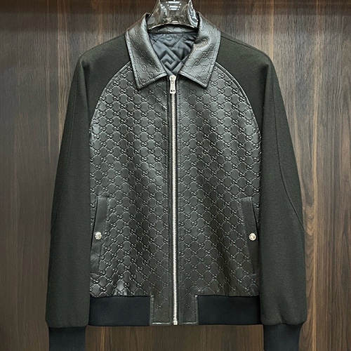 [홍콩명품.Gucci] 구찌 25SS 로고 GG수프림 레더 가죽 레이어드 카라 봄버 자켓 (2컬러), BM24228, HH, 레플리카의류,미러급사이트