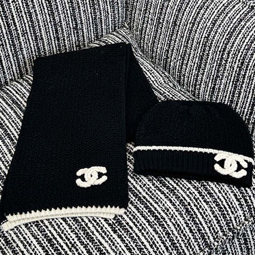 [홍콩명품.CHANEL] 샤넬 26SS 로고 캐시미어 스카프 머플러 + 비니 모자 세트 (2컬러), ET3282, JX, 홍콩명품의류,구매대행,온라인명품