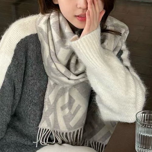 [홍콩명품,FENDI] 펜디 26SS 로고 FF패턴 45-170 캐시미어 스카프 머플러 (그레이), ET3288, JX, 홍콩명품의류,구매대행,온라인명품