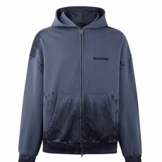 [홍콩명품.BALENCIAGA] 발렌시아가 26SS 로고 자수 워싱 후드 집업 자켓 (블루), BM24313, JL, 레플리카의류,미러급사이트