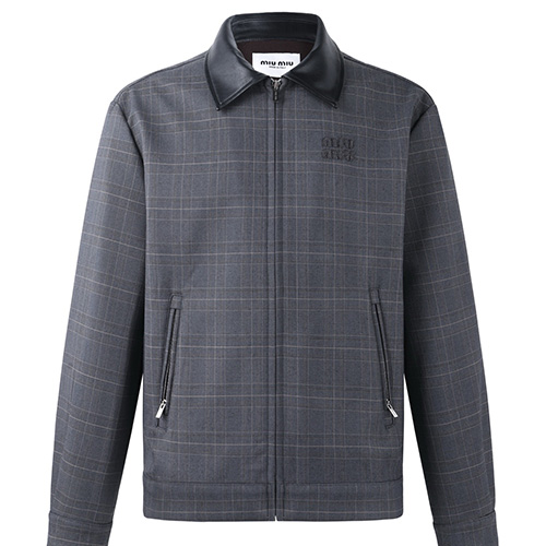 [홍콩명품,MIU MIU] 미우미우 26SS 로고 패턴 카라 봄버 자켓 (그레이), BM24349, KK, 레플리카의류,미러급사이트