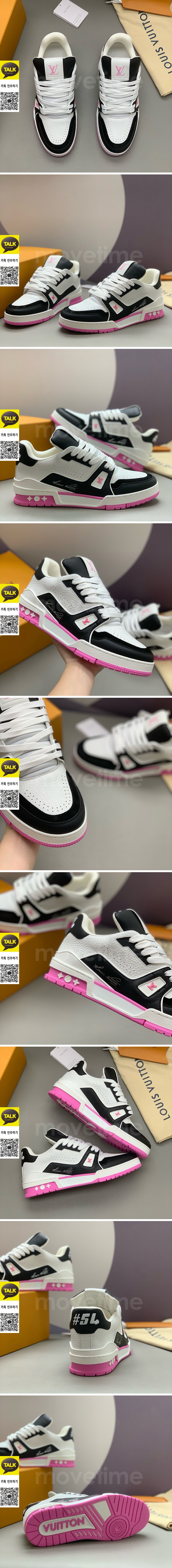 [홍콩명품.LOUIS VUITTON] 루이비통 26SS 로고 남여 모노그램 트레이너 스니커즈 운동화 (블랙-화이트-핑크), SE6037, PMD, 명품스니커즈,운동화,구두,로퍼,하이탑,신발