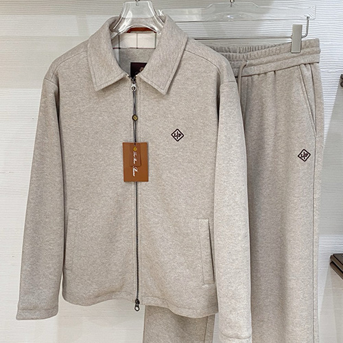[홍콩명품.Loro Piana] 로로피아나 26SS 로고 자수 캐시미어 카라 집업 자켓 + 조거 팬츠 바지 상하의 세트 (2컬러), BM24583, 레플리카의류,미러급사이트
