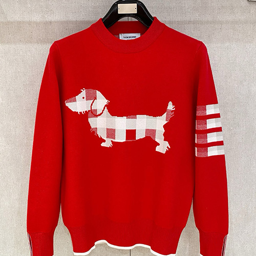 [홍콩명품.THOME BROWNE] 톰브라운 26SS 로고 헥터 4바 니트 스웨터 (레드), BM24650, HH, 레플리카의류,미러급사이트