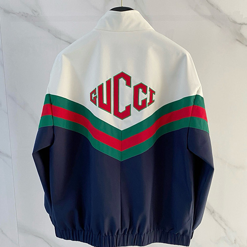 [홍콩명품.Gucci] 구찌 26SS 로고 터틀넥 봄버 자켓 (아이보리-네이비), BM24697, 레플리카의류,미러급사이트