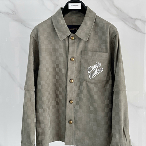 [홍콩명품.LOUIS VUITTON] 루이비통 26SS 로고 자수 다미에 울 남방 셔츠 (카키), BM24887, KSM, 레플리카의류,미러급사이트