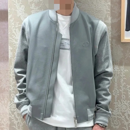 [가격문의][홍콩명품,Christian Dior] 디올 26SS 로고 레더 가죽 캐시미어 레이어드 바시티 자켓 (그레이), BM24901, TOM, 레플리카의류,미러급사이트