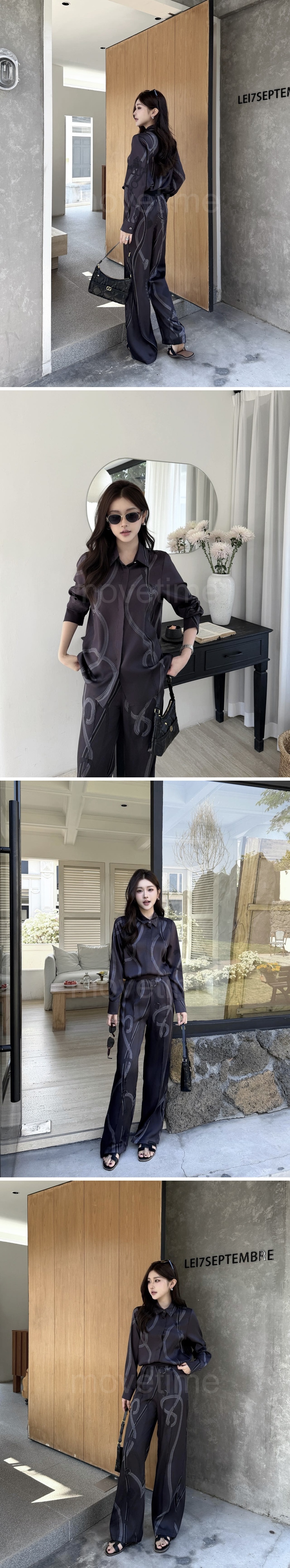에르메스 로고 패턴 여성 실크 블라우스 셔츠 + 바지 26SS 상세이미지 2