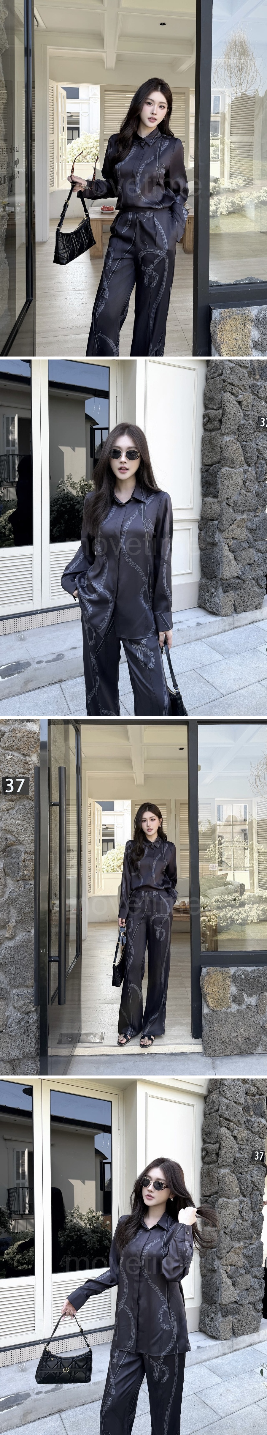 에르메스 로고 패턴 여성 실크 블라우스 셔츠 + 바지 26SS 상세이미지 3