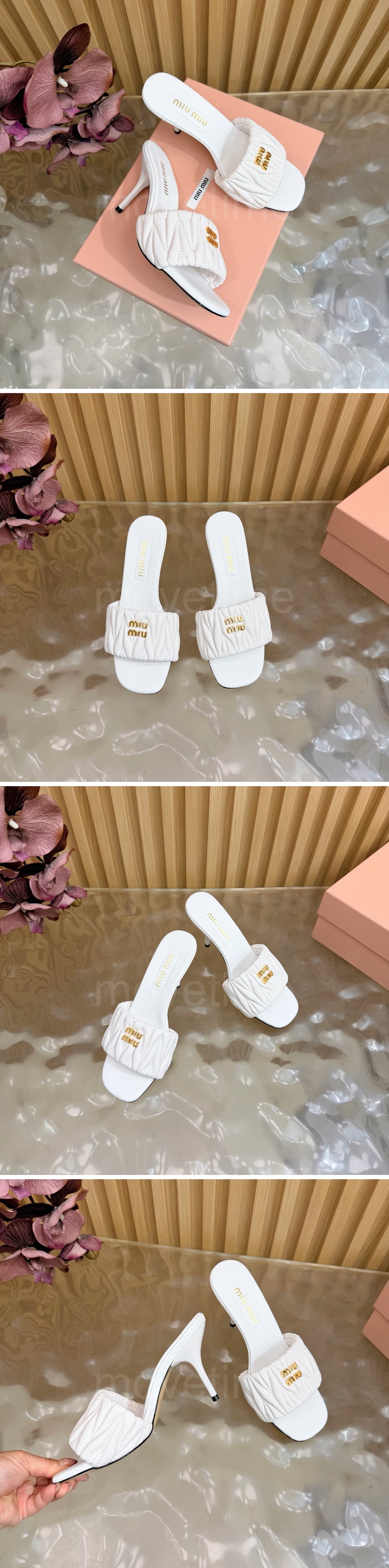 미우미우 로고 여성 레더 가죽 8.5cm 힐 슬리퍼 (4컬러) 26SS 상세이미지 5