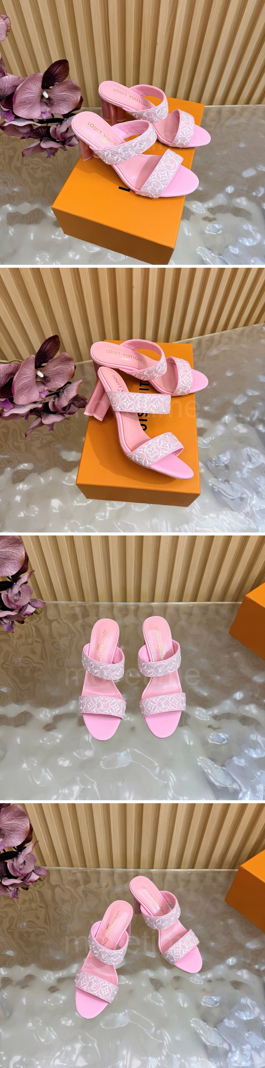 루이비통 로고 여성 모노그램 8cm 굽 슬리퍼 (핑크) 26SS 상세이미지 2