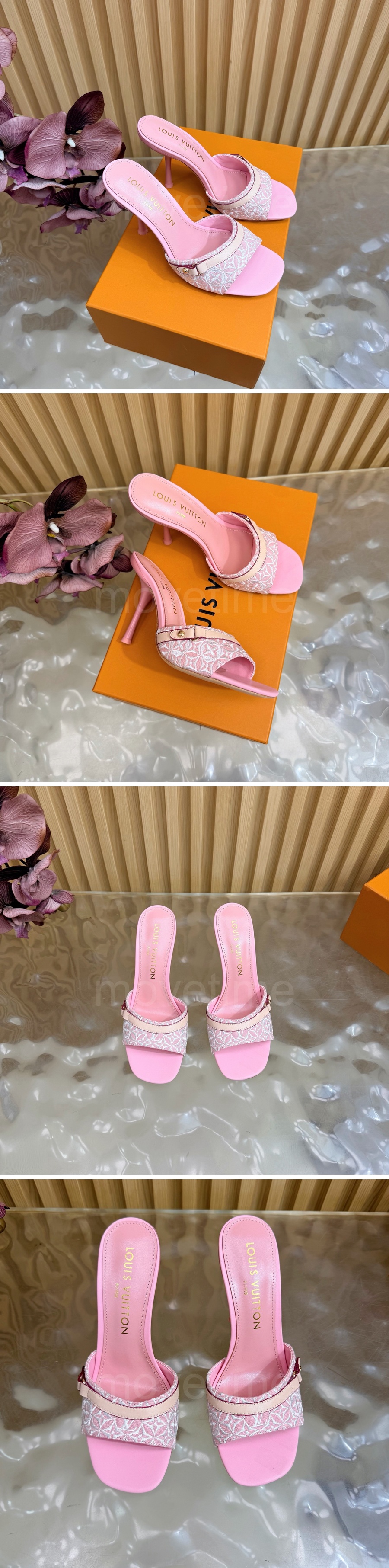 루이비통 로고 여성 모노그램 9.5cm 힐 슬리퍼 (핑크) 26SS 상세이미지 2