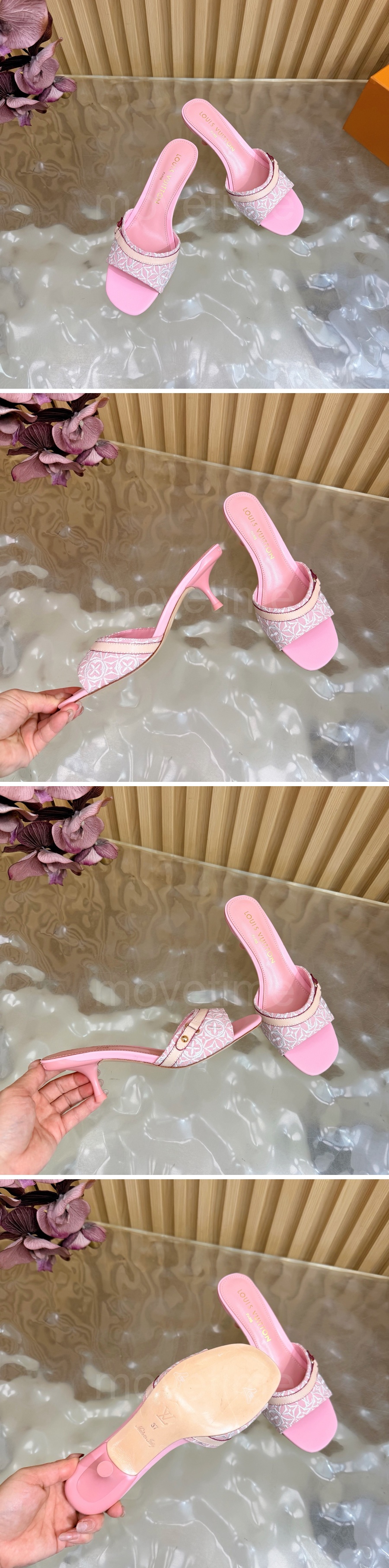 루이비통 로고 여성 모노그램 5.5cm 힐 슬리퍼 (핑크) 26SS 상세이미지 3