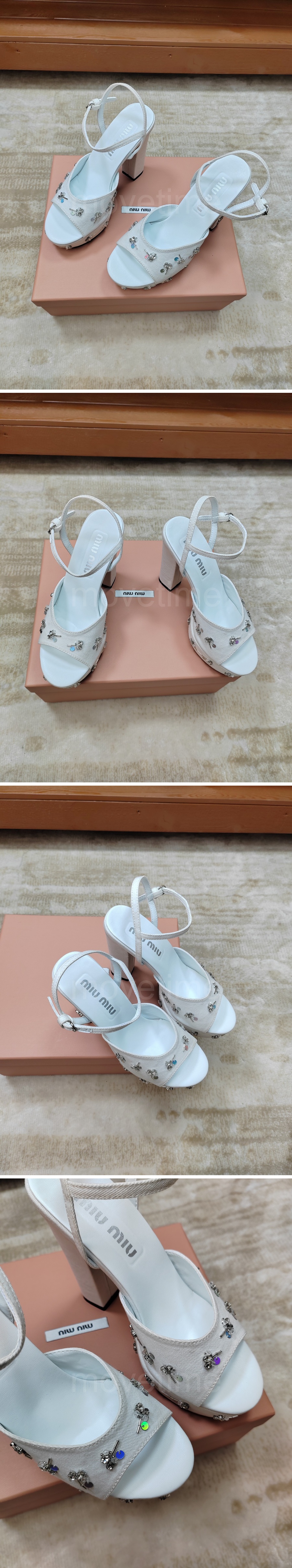미우미우 로고 여성 레더 가죽 12cm 굽 샌들 (4컬러) 26SS 상세이미지 3