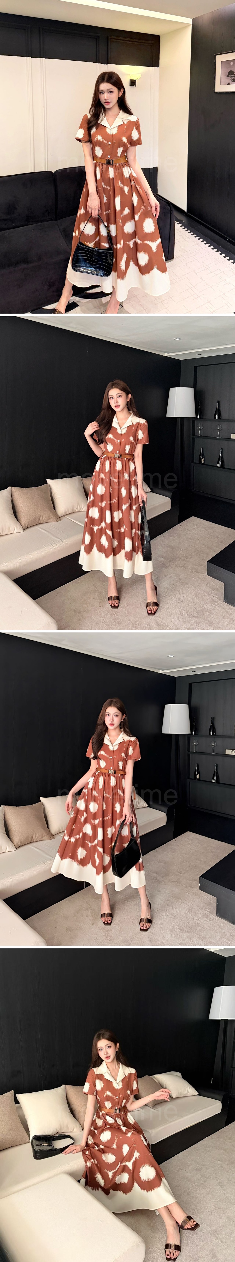 프라다 로고 패턴 여성 카라 반팔 원피스 (브라운) 26SS 상세이미지 2