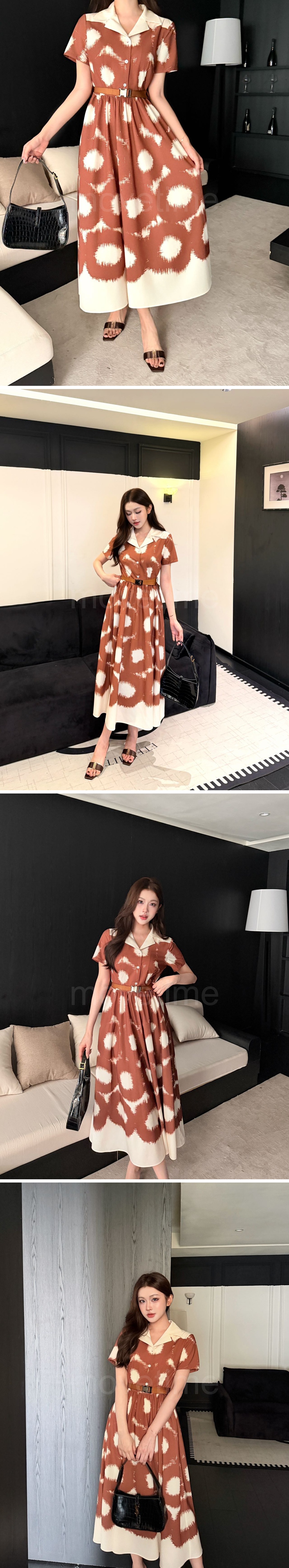 프라다 로고 패턴 여성 카라 반팔 원피스 (브라운) 26SS 상세이미지 3