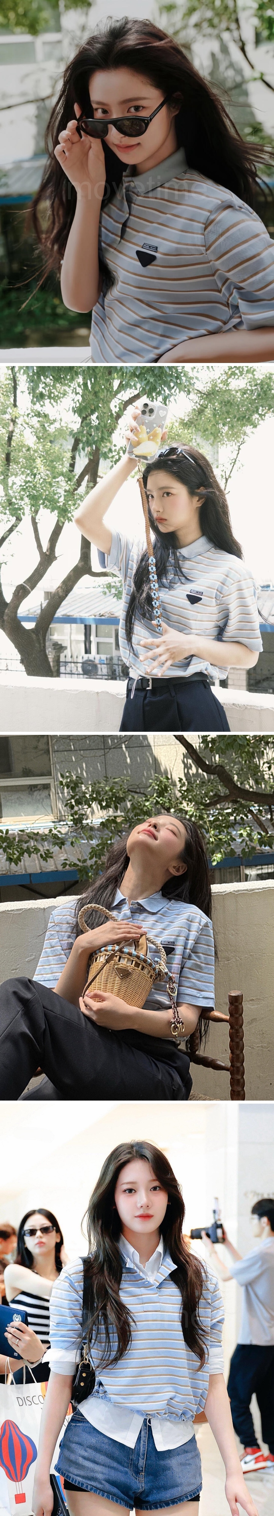 프라다 삼각로고 여성 스트라이프 카라 폴로 반팔 티셔츠 (스카이블루) 26SS 상세이미지 2