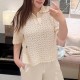 샤넬 로고 여성 시스루 카라 반팔 티셔츠 (아이보리) 26SS