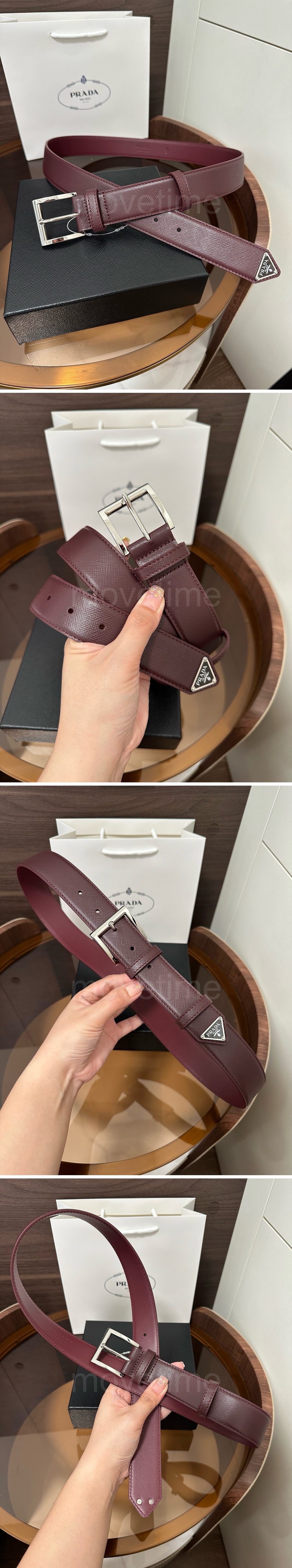 프라다 로고 Saffiano 레더 가죽 3.5cm 와인 벨트 (2컬러) 26SS 상세이미지 4