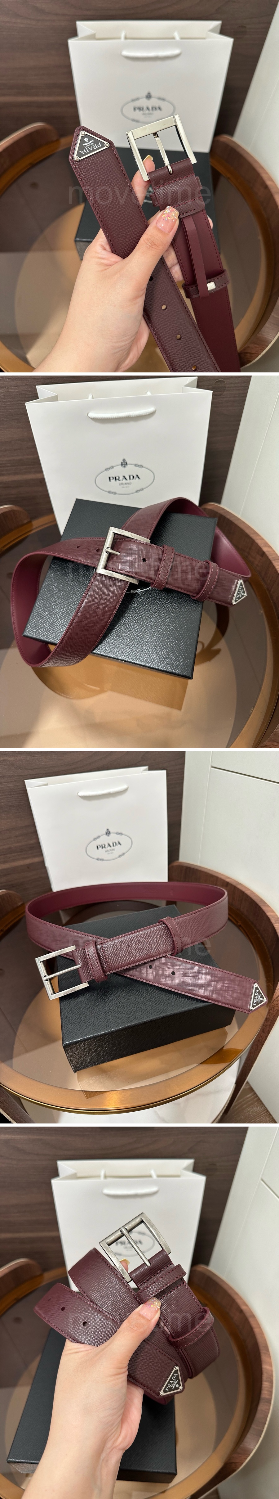 프라다 로고 Saffiano 레더 가죽 3.5cm 와인 벨트 (2컬러) 26SS 상세이미지 5