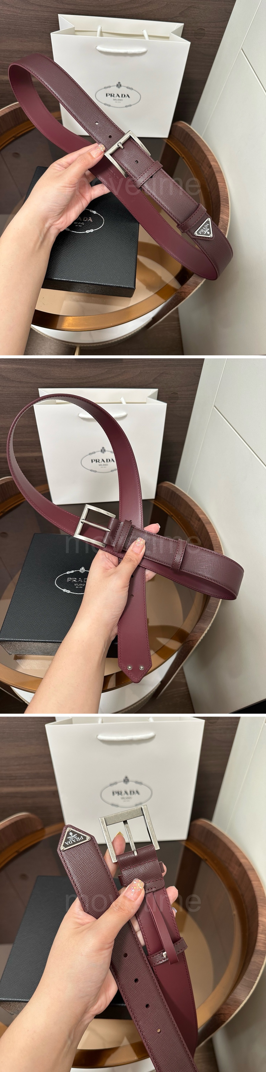 프라다 로고 Saffiano 레더 가죽 3.5cm 와인 벨트 (2컬러) 26SS 상세이미지 6