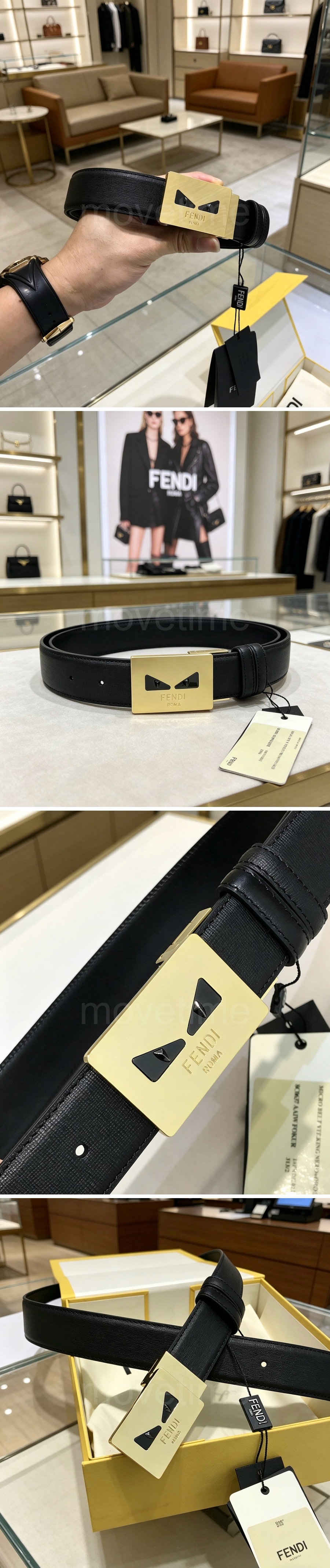 펜디 로고 몬스터아이 레더 가죽 리버서블 3.5cm 벨트 (블랙-금장) 26SS 상세이미지 2