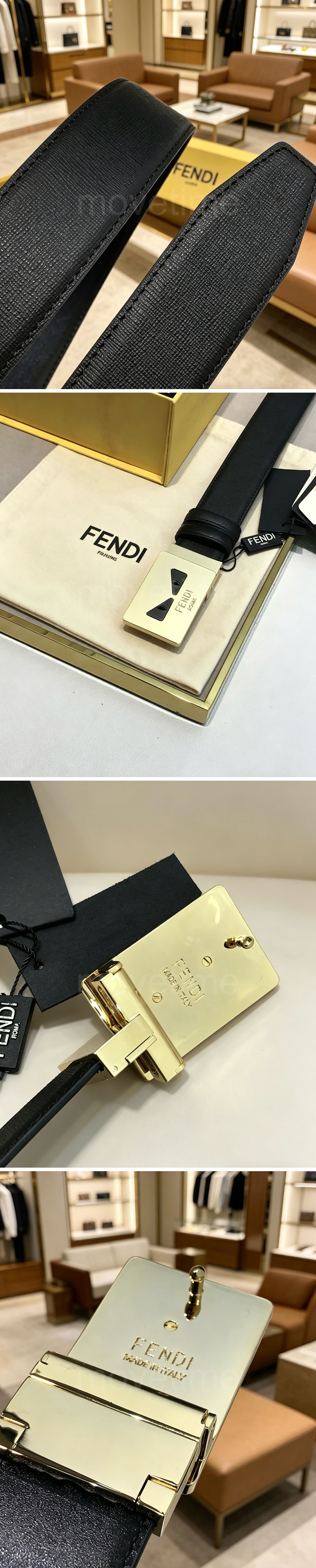 펜디 로고 몬스터아이 레더 가죽 리버서블 3.5cm 벨트 (블랙-금장) 26SS 상세이미지 3