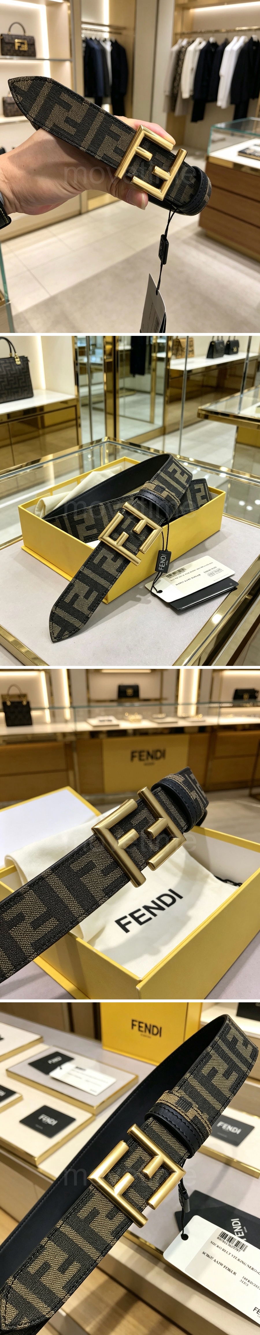 펜디 로고 FF 레더 가죽 리버서블 3.5cm 벨트 (블랙-브라운-금장) 26SS 상세이미지 2