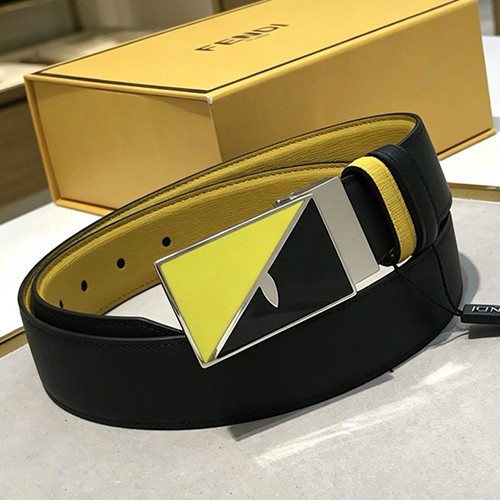 펜디 로고 레더 가죽 리버서블 3.5cm 벨트 (블랙-노랑) 26SS