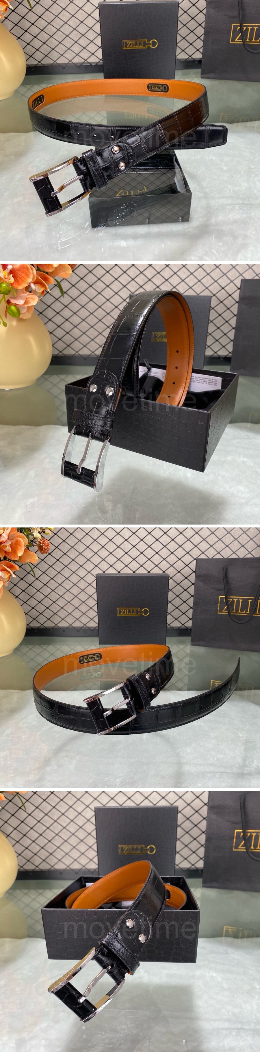 질리 로고 ZILLI 레더 가죽 3.5cm 벨트 (블랙-은장) 26SS 상세이미지 3