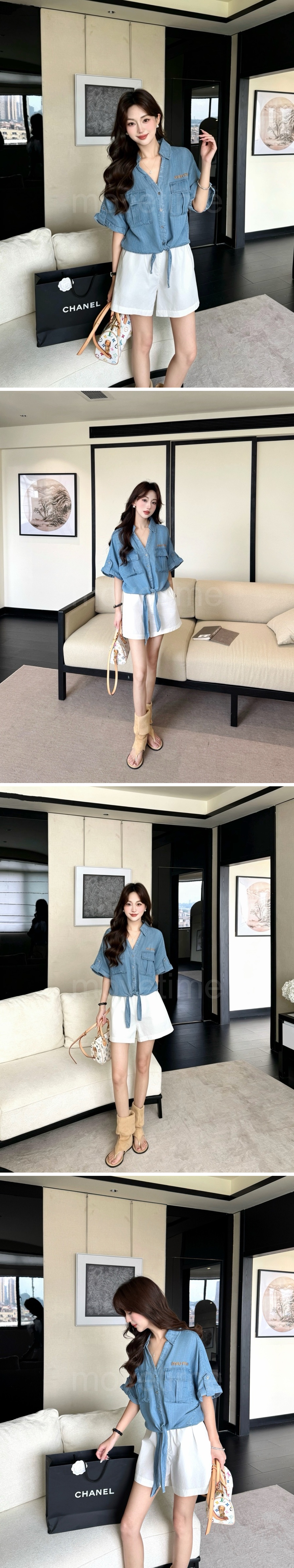 미우미우 여성 데님 반팔 남방 셔츠 26SS 상세이미지 2