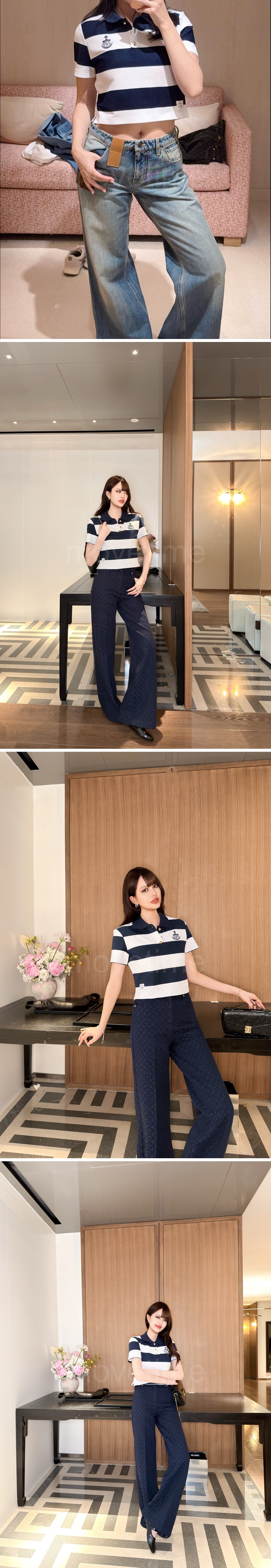 루이비통 여성 스트라이프 쇼트 카라 폴로 반팔 티셔츠 26SS 상세이미지 4