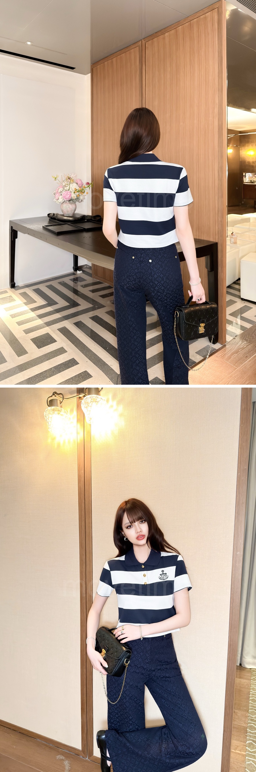 루이비통 여성 스트라이프 쇼트 카라 폴로 반팔 티셔츠 26SS 상세이미지 5