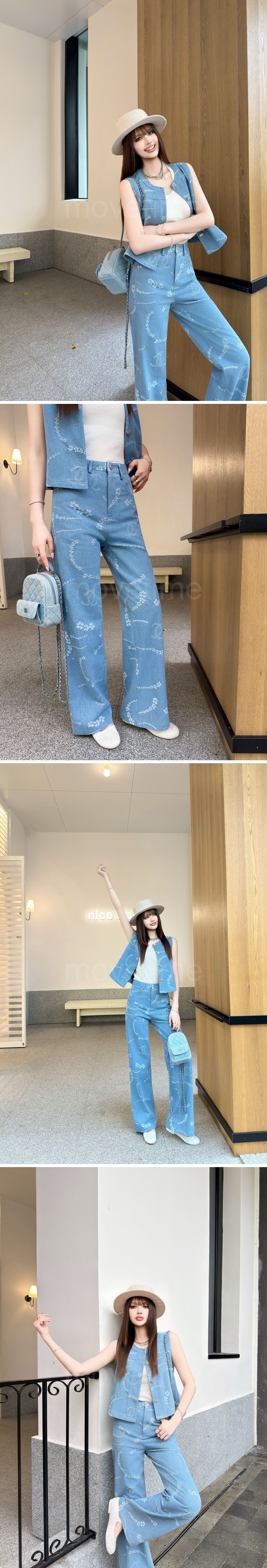 샤넬 여성 데님 조끼 베스트 + 오버핏 데님 팬츠 진 청바지 상하의 세트 26SS 상세이미지 3