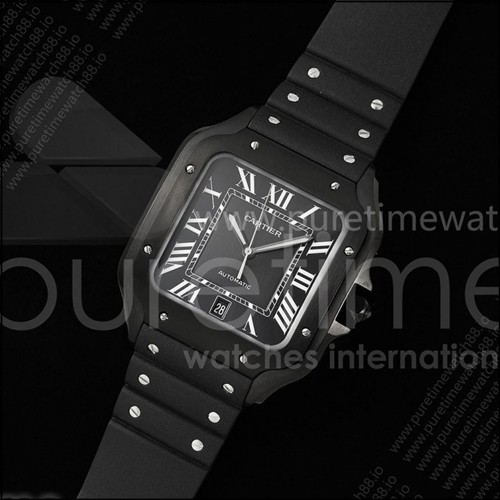 까르띠에 산토스 드 까르띠에 40mm PVD BVF 1:1 베스트 에디션 블랙 다이얼 러버 스트랩 미요타 9019