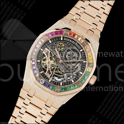 오데마피게 로얄 오크 41mm 오픈워크 프로스티드 RG 레인보우 베젤 OCTA 1:1 베스트 에디션 브레이슬릿 SA3132 V3