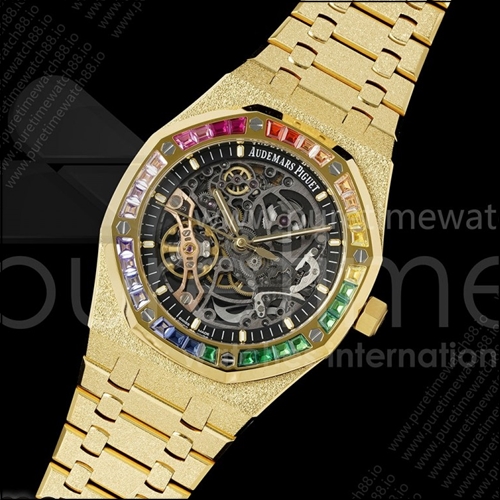 오데마피게 로얄 오크 41mm 오픈워크 프로스티드 옐로우 골드 레인보우 베젤 OCTA 1:1 베스트 에디션 브레이슬릿 SA3132 V3