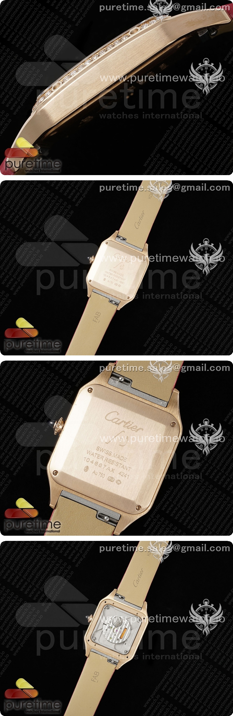 까르띠에 산토스 듀몽 31.4mm 로즈골드 AF 1:1 베스트 에디션 실버 다이얼 다이아몬드 베젤 레드 패브릭 스트랩 A157 상세이미지 4